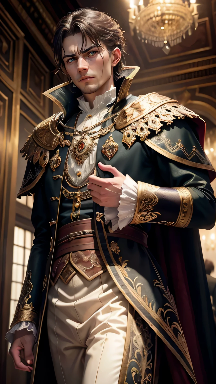 russian prince, crying sound, angry, Glowing eyes sexy face highly detailed surreal masterpiece, 16th century Russia, Palace, cowboy shot,