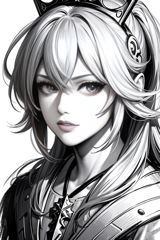 obra-prima, yory, the king of fighther, solo, perfil close-up, fundo de desenho de linha de flor, fundo branco, monocromatic, desenho de linha, ((sketchfab))