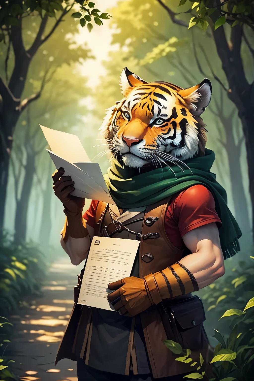 Tiger holding an envelope in Everdell style