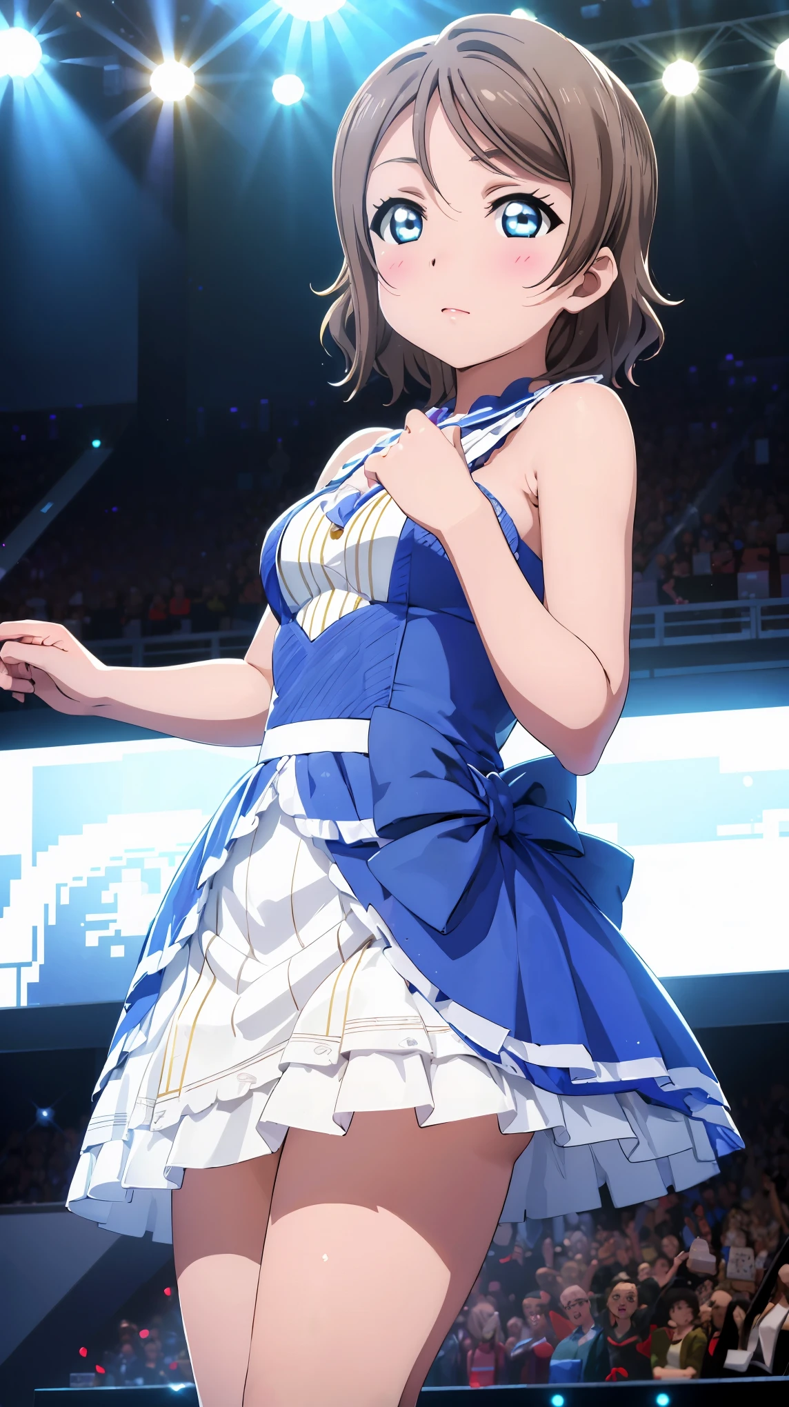 (((Perfect pixel, Perfect details))), Single, 1girl, You are Watanabe, Uranohoshi , dress, stage love live, sing,