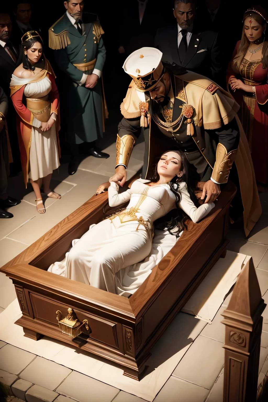 King enshrining his dead wife&#39;his body in a coffin.