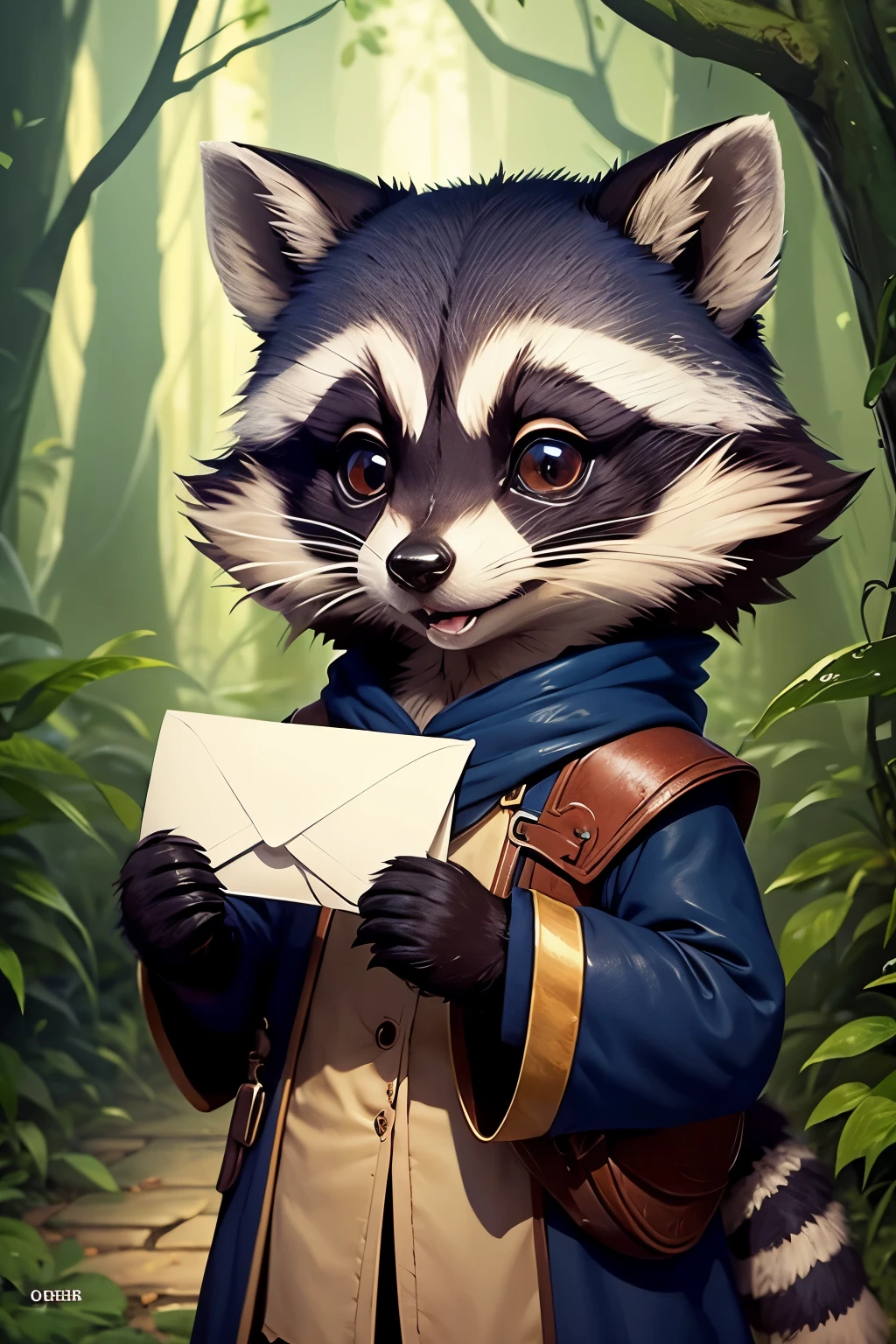 Raccoon holding an envelope in Everdell style