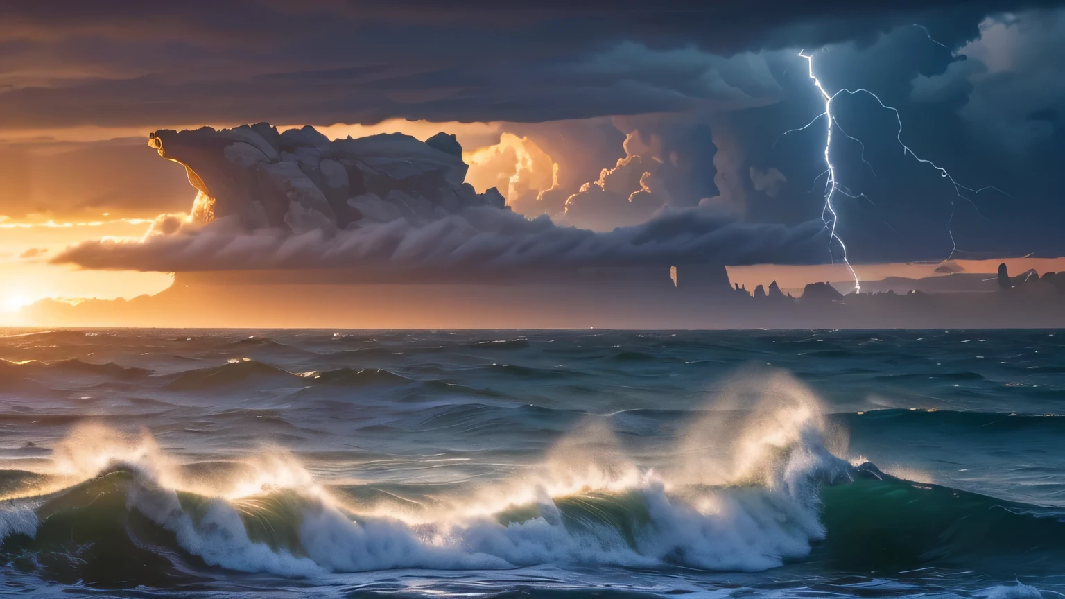 (Best quality,4K,8K,a high resolution,masterpiece:1.2),ultra detailed,(Realistic,photoRealistic,photo-Realistic:1.37),dramatic lighting,dynamic composition,The wind of change,unforgettable landscape,Epic cinema,Multicolored clouds,Majestic mountains,roaring waves,flying birds,Bright sunset,golden reflections,Infinite horizon,blur on leaves,Splashing water,flickering light on the sea,surrealistic atmosphere,waving grass,gusts of wind,spectacular storm,emotional musical score,Castle in the sky,An Inspiring Journey,bright ray of sunlight,grandeur and awe,Elemental forces,Extraordinary beauty,Multiple points of view,scaling effects,An immersive experience,whisper of secrets,The Mysterious Presence,dynamic movement,storytelling in every frame,release of divine power,emotionally intense scenes,breathtaking aerial footage,Excellent sense of depth,complex parts,soaring hope,overwhelming scale,flowing hair is different from others, reflecting the inner strength of the characters,exciting story,heightened emotions,overcoming adversity,Harmony with nature,an epic battle between light and darkness,the wind caresses the face of the main character