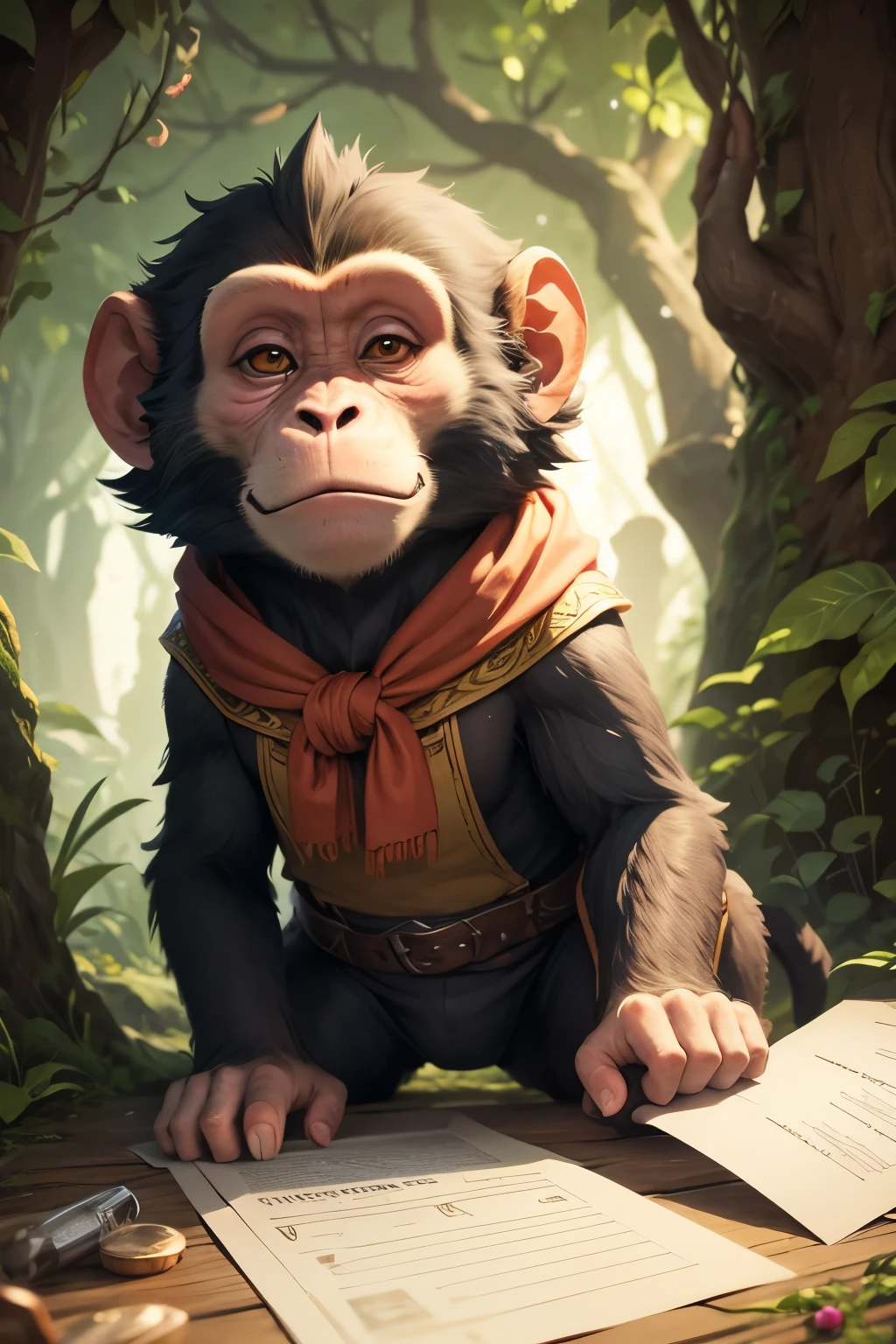 Monkey holding an envelope in Everdell style