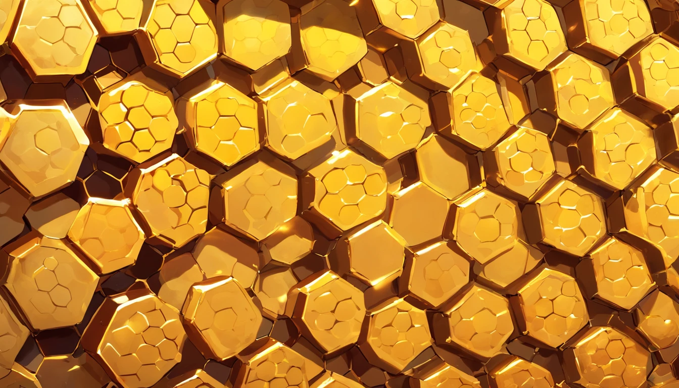 An aesthetic wallpaper featuring a detailed close-up of the texture of a metal plate with honeycombs, with realistic lighting and shading, creating a sleek and modern backdrop for design projects