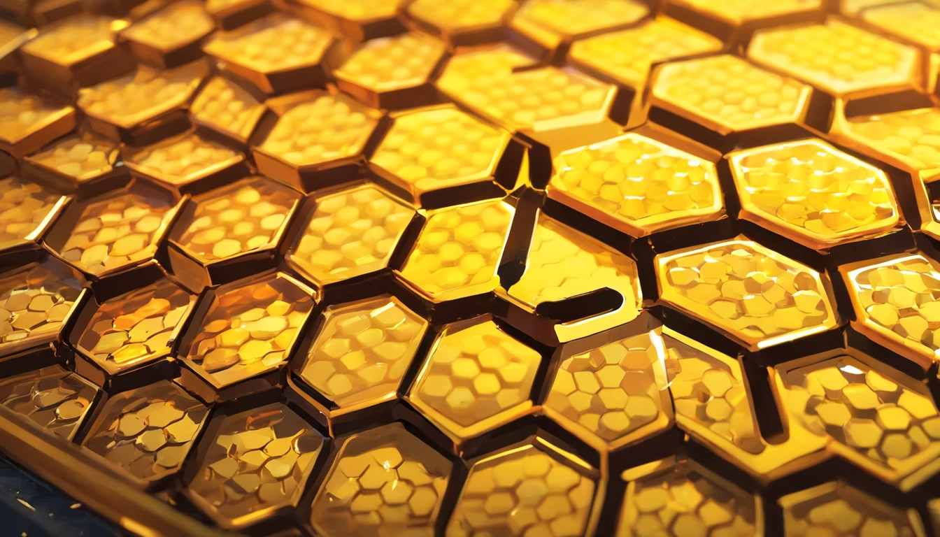 An aesthetic wallpaper featuring a detailed close-up of the texture of a metal plate with honeycombs, with realistic lighting and shading, creating a sleek and modern backdrop for design projects