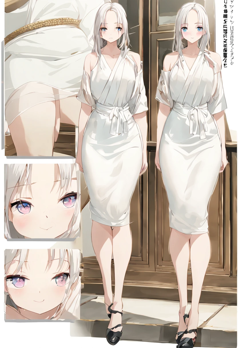 high quality, award winning, highres, 8k,masterpiece, best quality, extremely detailed, anime(character setting materials, synopsis sheet, various angles:1.3), (white background), standing,one girly boy, 15yo, (white see-through kimono:1.2), beautiful, cute face, light pink eyes, light gold/white hair, messy hair, side parted hair, light eyebrows, light yellow eyelashes, socks, shoes, cheeks, ((((pale skin))), ((sexy,)) ((cute)), (masterpiece, best quality, high quality, ultra detailed, extremely detailed, official wallpaper, UHD, ultra high res:1.3), (super fine illustration:1.5), ((beautiful face, beautiful legs, beautiful hands, detailed clothes))(beautiful blue eyes), long hair,detailed big round eyes, (gleaming skin), chubby body, glamorous, tall, (elaborately designed clothes:1.2), BREAK, 1girly boy, (Design sheet:1.5), (multi-angle and detailed view:1.5), (smile:1.3), a beautiful girly boy is (standing), nyan