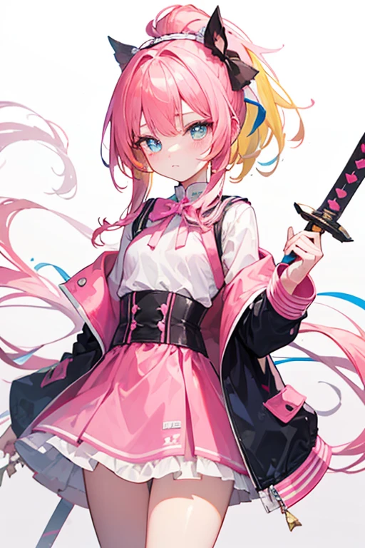 Long light orange hair，Pink bow，Fairy braids，nurses uniform，The hands are slightly blue，White figure eight bangs，Fairies in soft clothes flutter blue and white yarn，She is a fairy-like sword repair girl，Has pink and yellow hair，High ponytail，Jacket school uniform，Slim waist, Flat chest，Sweet cute girl with slightly blue hands，White figure eight bangs，Fairies in soft clothes flutter blue and white yarn，She is a fairy-like sword repair girl，Has pink and yellow hair，High ponytail，Jacket school uniform，Slim waist, Flat chest，Sweet and cute girl，short pink hair，Transparency，Wearing a milky white ultra-light pink ，Light pink pupils，Super cute sweet girl pink yellow hair，High ponytail，Jacket ，Slim waist, Flat chest，Sweet cute girl with dark pink hair, Charming pink love pupils, Daji black pink hair，Wearing a pink dress in pink and black, Charming pink love pupils, Daji in a pink and black dress, exposed belly, (big )