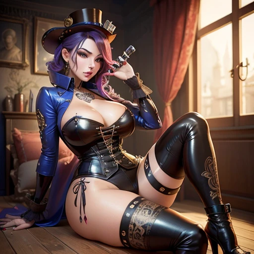 Fille  steampunk   tatouage ongle long