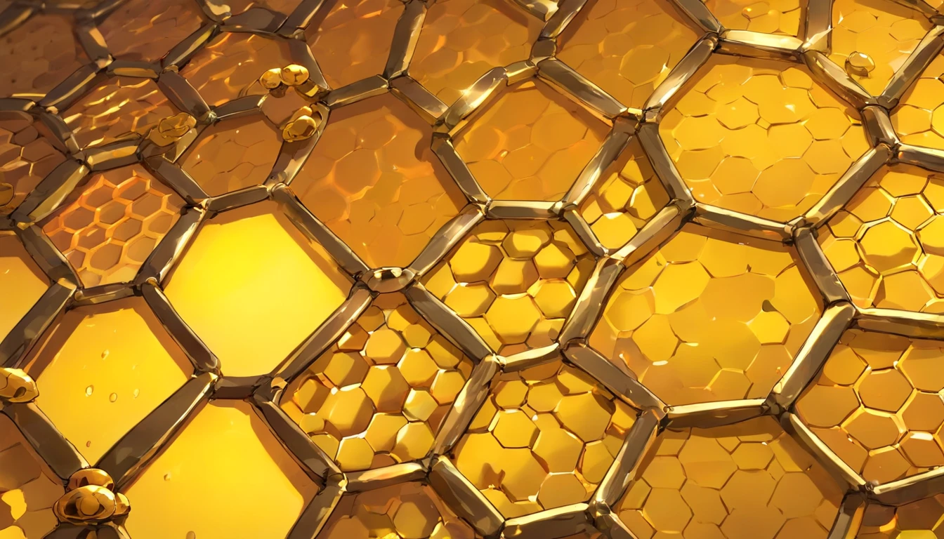 An aesthetic wallpaper featuring a detailed close-up of the texture of a metal plate with honeycombs, with realistic lighting and shading, creating a sleek and modern backdrop for design projects