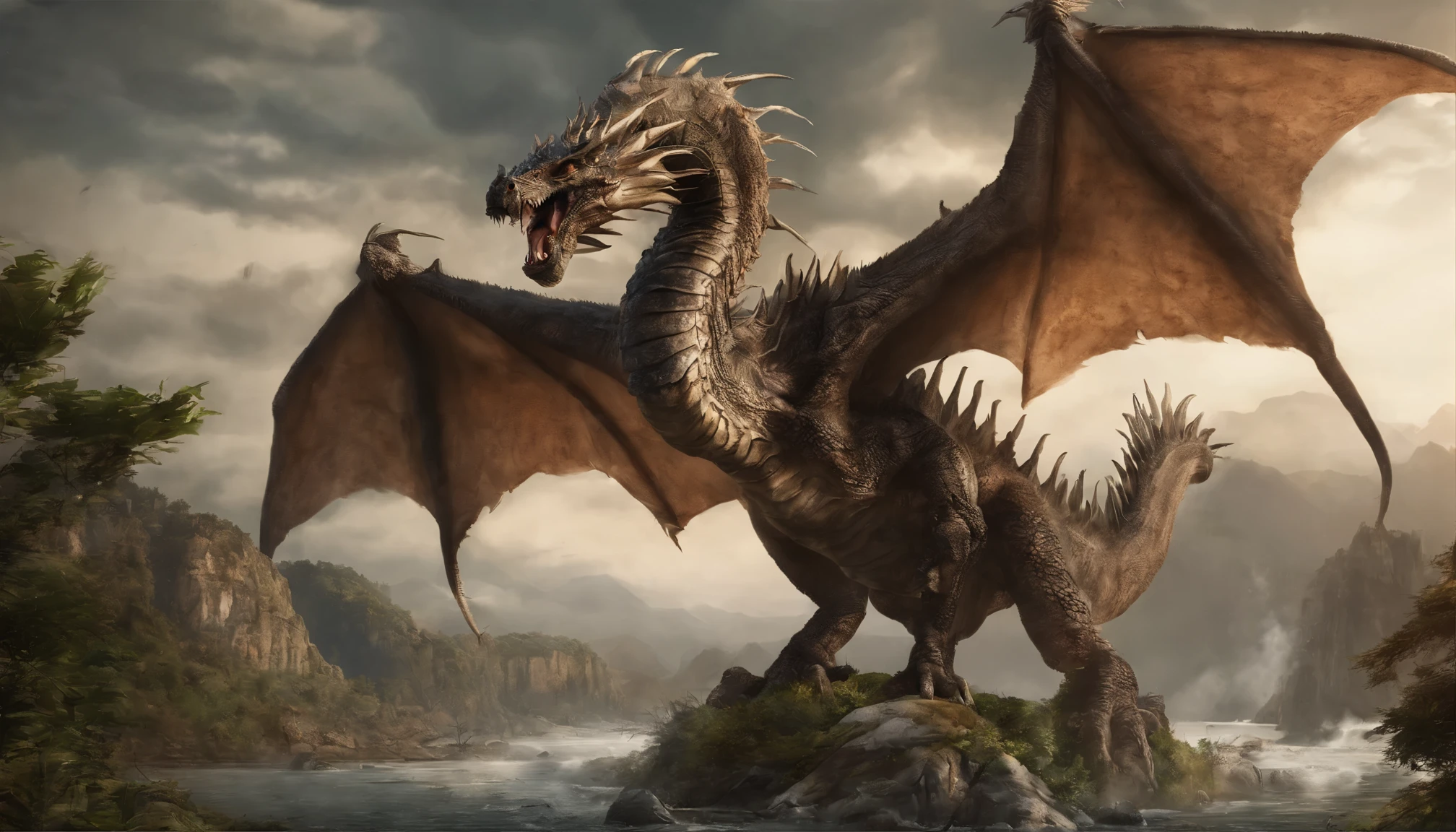 araffe with huge wings and a man standing in front of a giant dragon, digital art by Adam Marczyński, pexels contest winner, fantasy art, colossal dragon in background, battle with dragon, dragon in the background, i just saw a huge dragon, black dragon, giant kaiju dragon monster, epic dragon