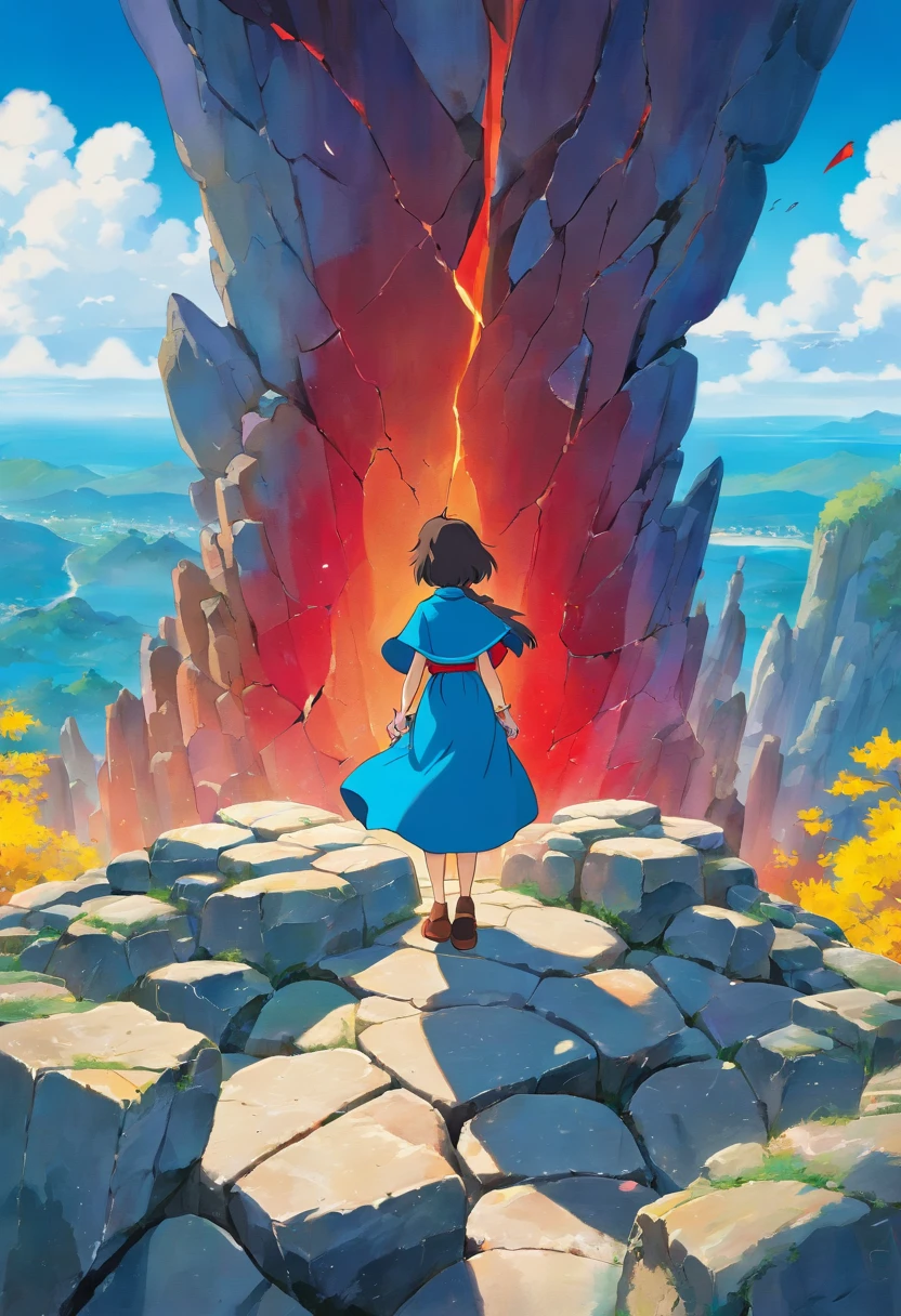 A high-resolution image showcasing an abstract background of cracked stone with vibrant red, yellow, and blue colors, creating a visually striking and dynamic composition that draws the viewer’s attention