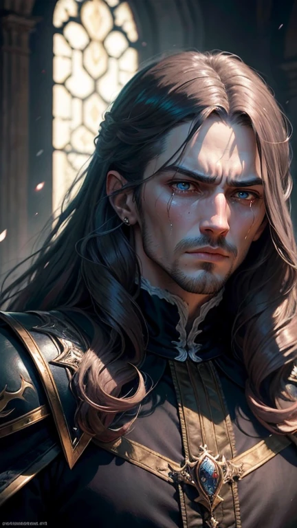 Castlevania Lord of Shadows Face, Crying, angry, lost his wife, wearing the king&#39;s clothes, Portrait glowing eyes sexy face highly detailed hyper realistic master piece, 16th century Russia, Palaces, 