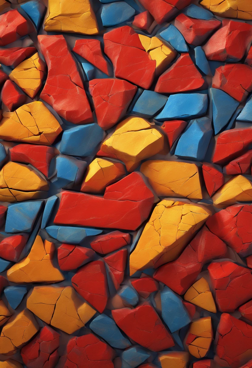 A high-resolution image showcasing an abstract background of cracked stone with vibrant red, yellow, and blue colors, creating a visually striking and dynamic composition that draws the viewer’s attention