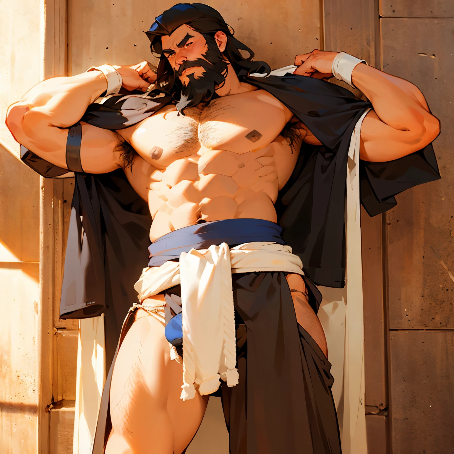 A bearded man wearing a loincloth