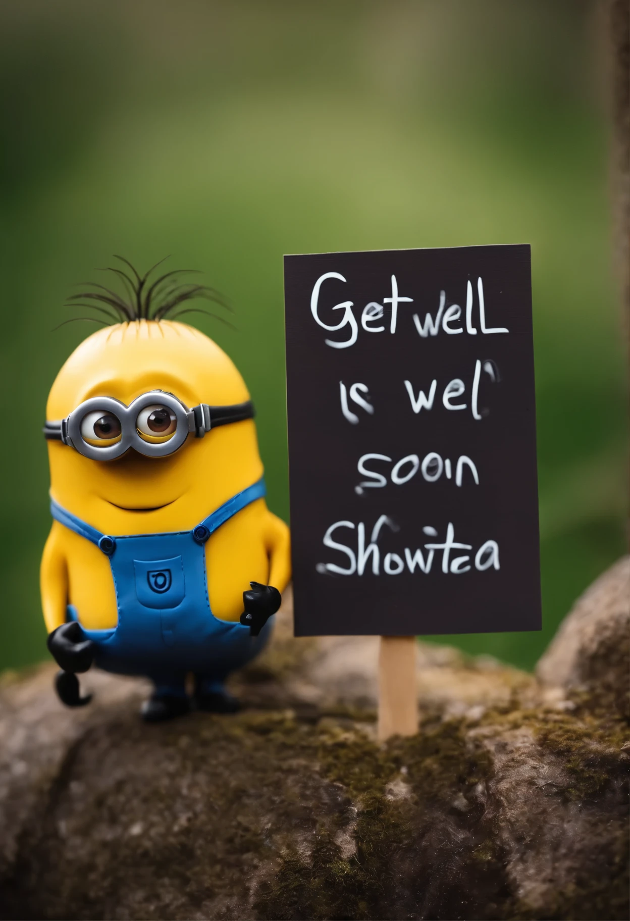 kevin the minion and a text "get well soon shweta"