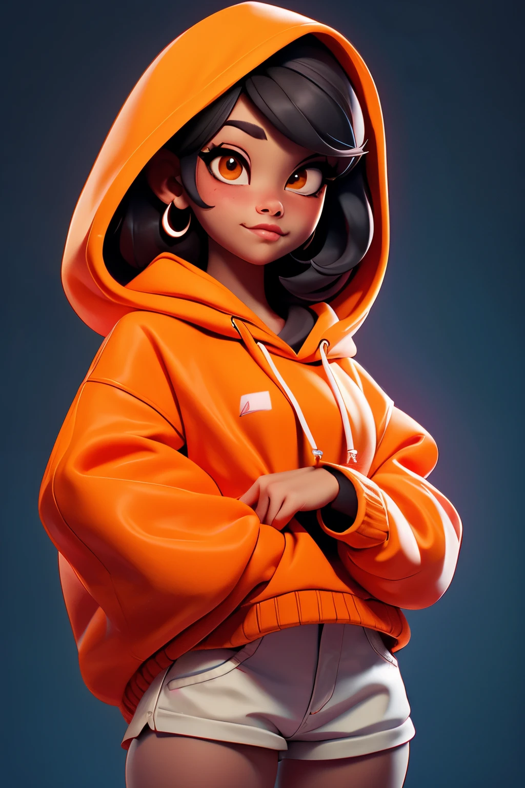 gorgeous hip-hop girl, wearing a orange hoodie