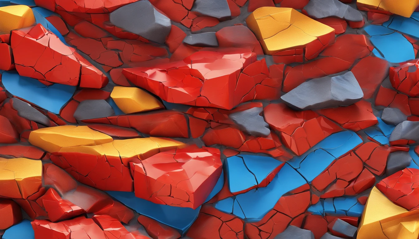 A high-resolution image showcasing an abstract background of cracked stone with vibrant red, yellow, and blue colors, creating a visually striking and dynamic composition that draws the viewer’s attention