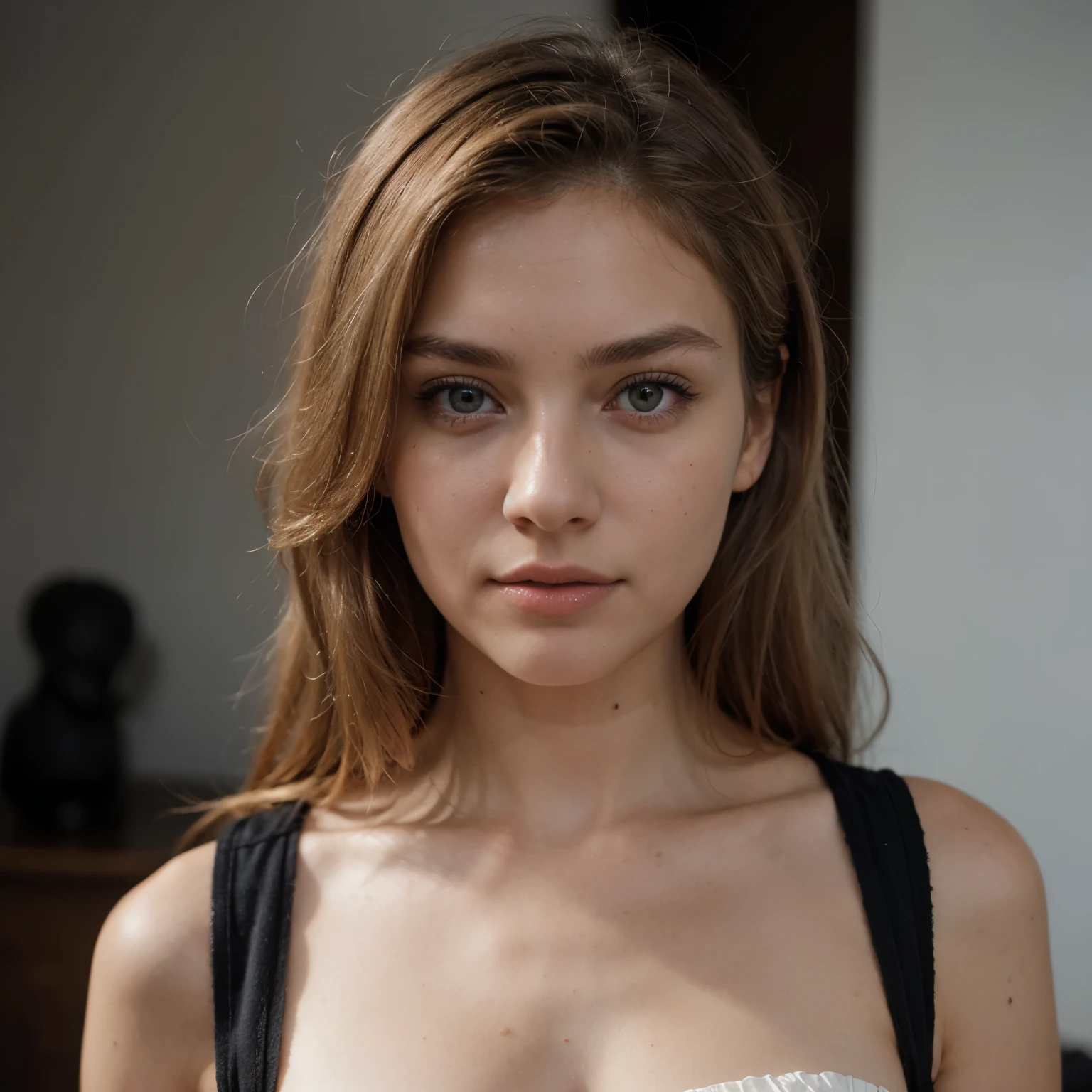 ((Best quality)), ((Masterpiece)), (Detailed), visage parfait, brunette, 16 years, Goth girl, pale skin, square hair, doomer girl
