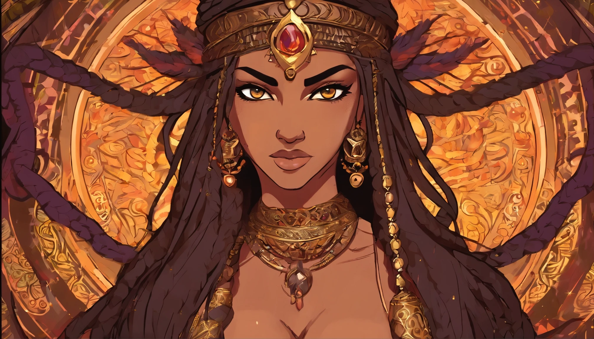 (dark brown skin:1.3), (most beautiful woman:1.4), beautiful detalied face, hig res face, girl indian from ancient Egypt,monster girl, remember the hindu gods, intricate eyes, beautiful detailed eyes,symmetrical, nude girl from ancient Egypt, 1girl, (large breasts:1.4), saggy breasts, twin braids, tight braids, long braid, braided hair,(nude tribal girl sitting naked), a beautiful helpless girl with slimy snake-like tentacles coiling around her body,, glowing purple eyes, long flowing blonde hair, witch, goddess, casting glowing spells, mystical fantasy woods, beautiful detalied face, hig res face, girl indian from ancient Egypt,monster girl, remember the hindu gods, intricate eyes, beautiful detailed eyes,symmetrical, nude girl from ancient Egypt, 1girl, (large breasts:1.4), saggy breasts, twin braids, tight braids, long braid, braided hair, evil smirk, enchanted atmosphere, hauntingly beautiful, ethereal, dark magic, mesmerizing, captivating, mysterious aura, wisps of magic, moonlit glimmer, ancient power, bewitching presence, enchanting glow, intricate spellcasting, swirling energy, mystical symbols, surreal landscape, majestic trees, vibrant foliage, moonlight filtering through the branches, flickering lights, magical creatures, enchanting melodies, otherworldly whispers, ethereal haze, divinely powerful, aura of darkness, enchanting beauty, spellbinding gaze, magical essence, intoxicating charm, femme fatale, mythical realm, hauntingly seductive
