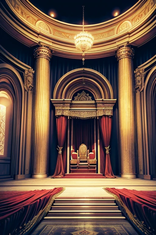 A room covered in red carpets, in the Throne Room, opulently designed Throne Room, decadent Throne Room, rustic Throne Room, palace background, from within a grand palace, in their noble abode, background of the Kingdom of Light, inside the palace, ornate Turkic palace background, intricate and complex castle interior, set of "The Legend of Korra"