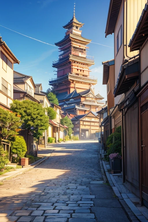 (best quality,4k,8k,highres,masterpiece:1.2),ultra-detailed,(realistic,photorealistic,photo-realistic:1.37),cartoon street scene with cobblestones, a couple walking on it, a beautiful detailed anime scene with a romantic atmosphere, a beautiful detailed anime scenery, anime countryside landscape, anime scenery concept art, anime background art, anime landscape, anime beautiful and peaceful scenery, town in the background, bustling magic town, town background, Kyoto Animation still, anime scene