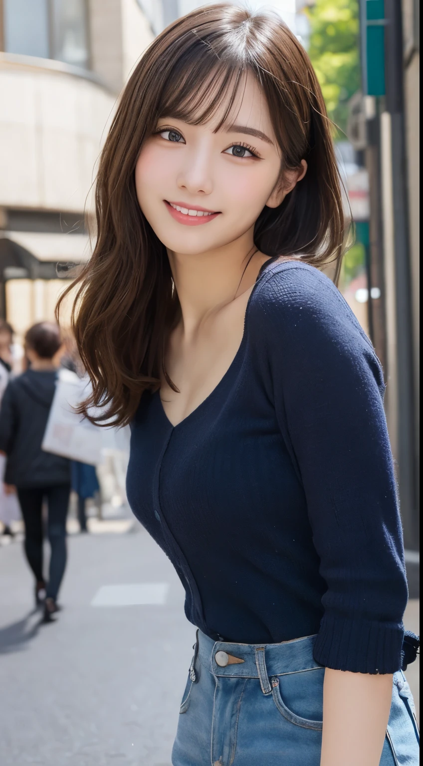 masutepiece, Best Quality, Illustration, Ultra-detailed, finely detail, hight resolution, 8K Wallpaper, Perfect dynamic composition, Beautiful detailed eyes, doress,Medium Hair, Mid-chest, Natural Color Lip, Random and sexy poses,Smile,Aoyama Street Walk、20 years girl