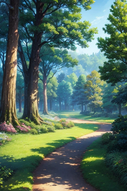 Cartoon landscape of forest with benches and trees, anime background艺术, forest background, anime background, anime lush john 8k forest, anime scenery, anime nature, beautiful anime scenery, Anime nature wallpaper, anime rural scenery, anime background, elf forest backgroundnd, forest environment, anime scene, Studio Ghibli environment, forest background, peaceful dense forest