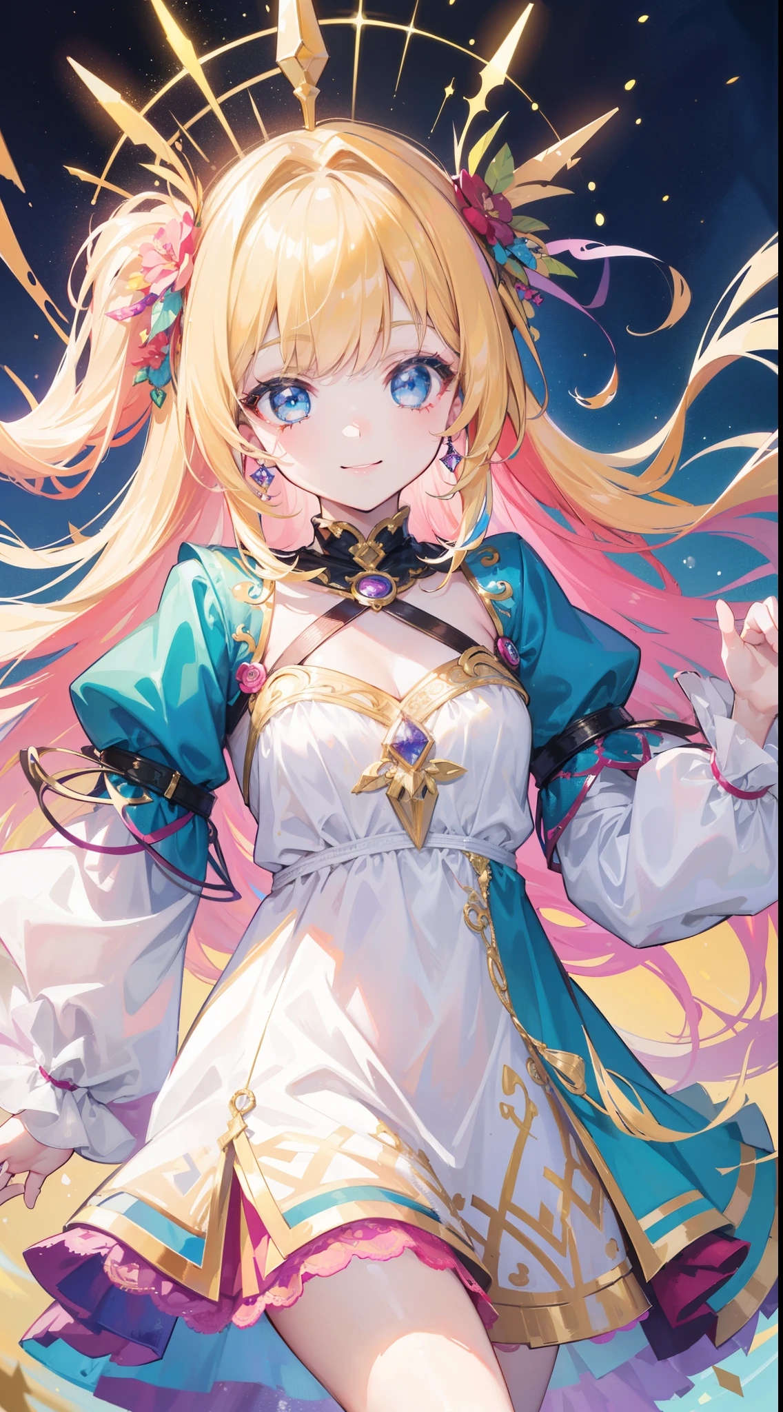 (32k), (16k), (8k), (4k), (32k multicolor background), ((Pretty girl)), ((cute girl)), (beautiful quality eyes), (cute smile), (((dress))), (((fantasy))), 