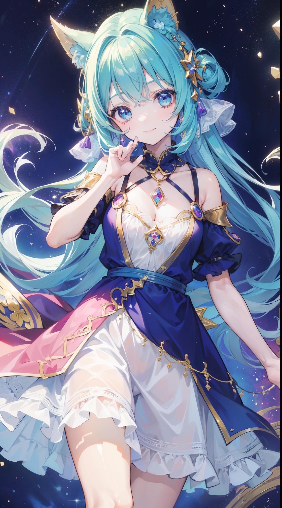 (32k), (16k), (8k), (4k), (32k multicolor background), ((Pretty girl)), ((cute girl)), (beautiful quality eyes), (cute smile), (((dress))), (((fantasy))),