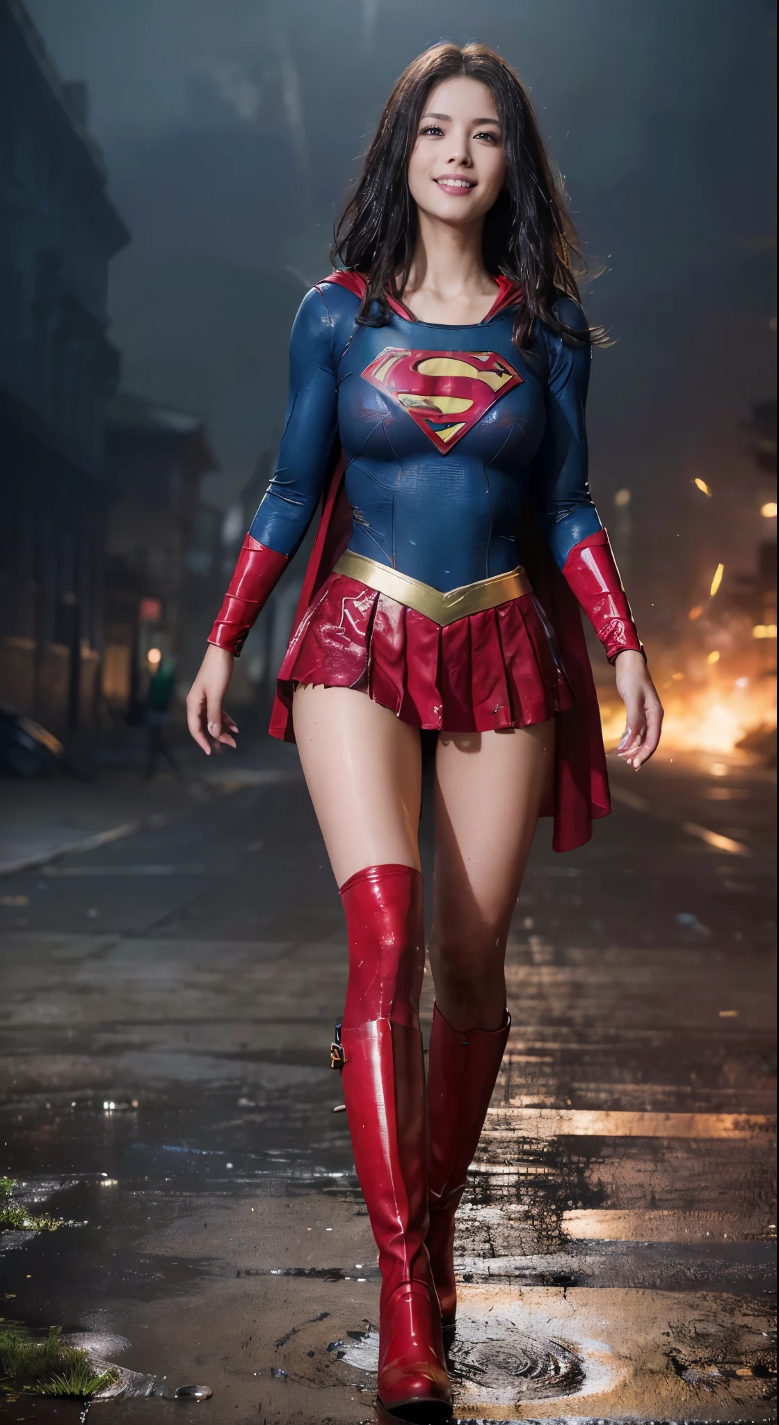 no background、short hair、supergirl costume、Ahegao、Snug costume、(((stretch your legs、tall、Legally express the beauty of your smile)))、((((Get the most out of your original images)))、(((supergirl costume、torn、Tattered、being destroyed)))、(((beautiful hair)))、(((I&#39;m in pain)))、(((Legs must be worn with black tights)))、(((must wear red boots、being destroyed)))、((Highest image quality、8K))、((highest quality、8K、masterpiece:1.3))、(((keep background )))、clear focus:1.2、beautiful woman with perfect figure:1.4、Full of scars、bloody、full of blood、slender abs:1.2、wet body:1.5、Highly detailed face and skin texture、8K