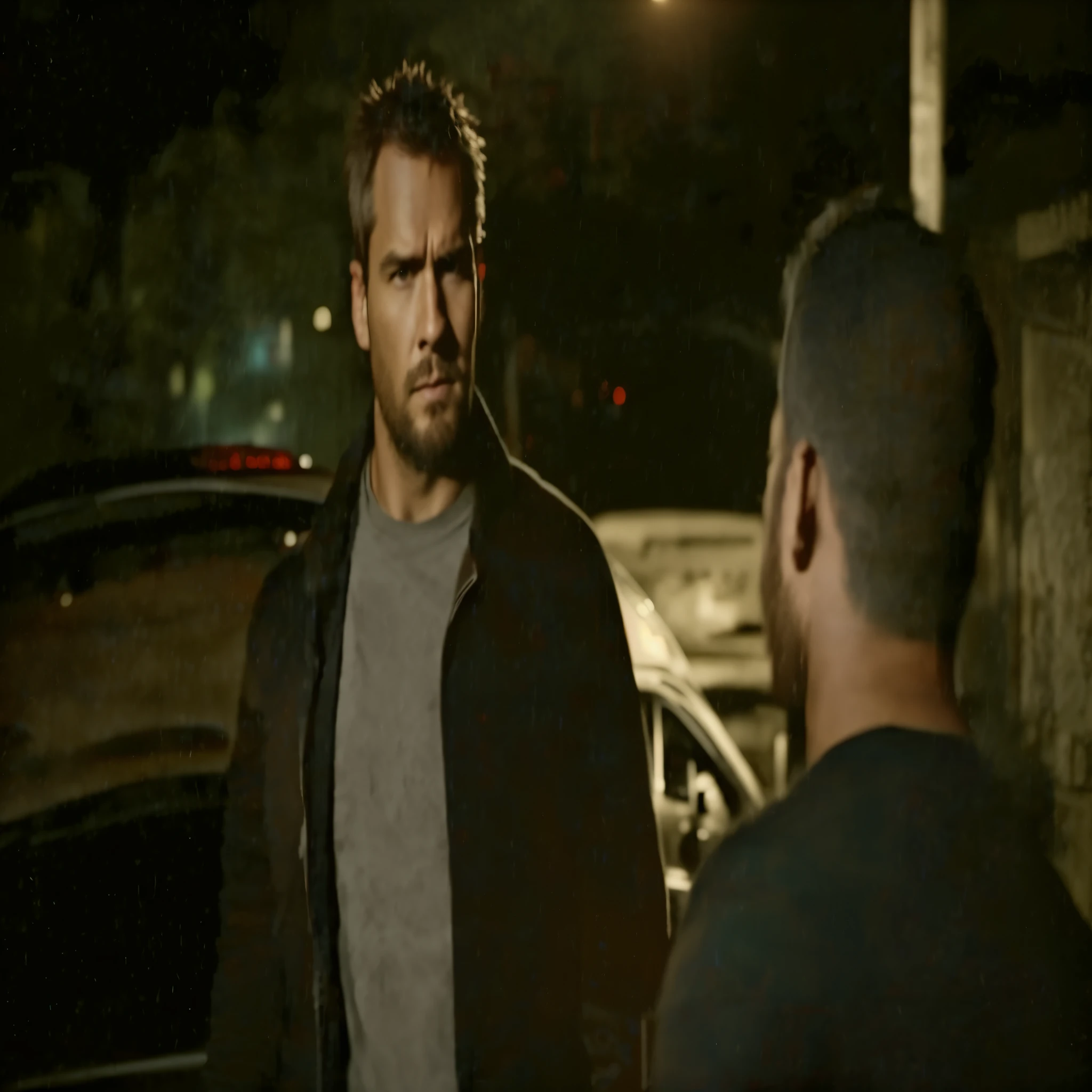 there is a man standing next to a car in the dark, favorite scene, best scene, wonderful scene, movie screencap, shot from movie, looking threatening, smug look, in this ominous scene, looking to his side, screenshot from a movie, beautiful scene, intense smoldering, most memorable scene, complex scene, nbc, perfect scene, smug smirk