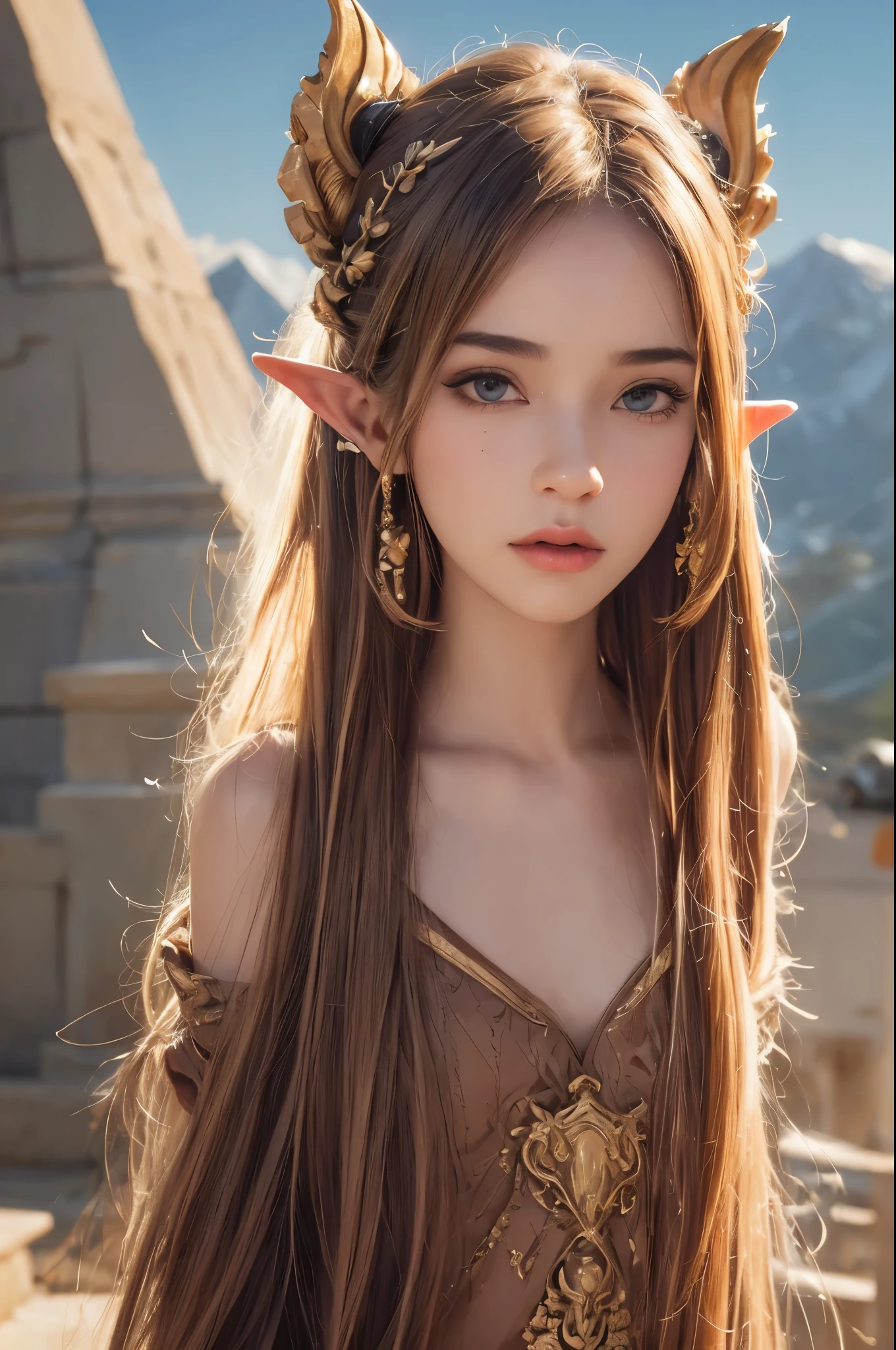 (best quality,4k,8k,highres,masterpiece:1.2),ultra-detailed,(realistic,photorealistic,photo-realistic:1.37),long-braided-hair,elf-like ears,jojo pose,near pyramids,beautiful detailed eyes,beautiful detailed lips,extremely detailed eyes and face,long eyelashes,portraits,vivid colors,soft lighting,bokeh