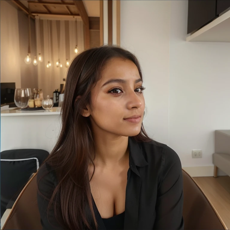 une femme colombienne, visage parfait, yeux parfaits, yeux symétrique parfaits, regarde dans la même direction, élégante, photo ultra réaliste