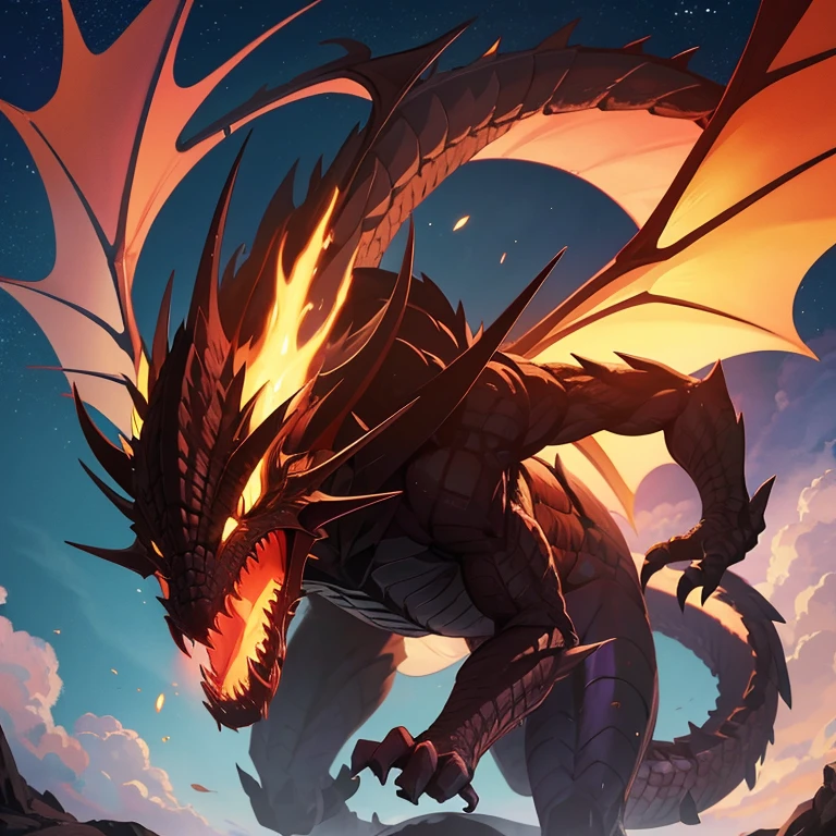 Animation,high quality,malefic dragon,seting a tree in fire