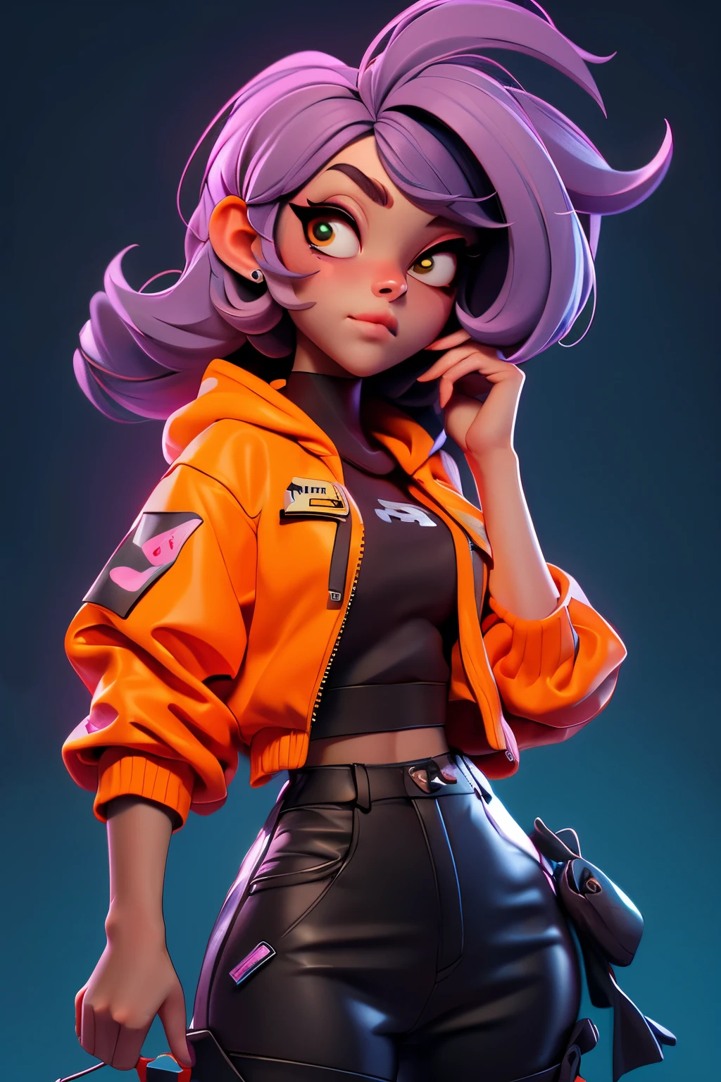 gorgeous hip-hop girl, orange neon hoodie, graffiti, emissive, bloom