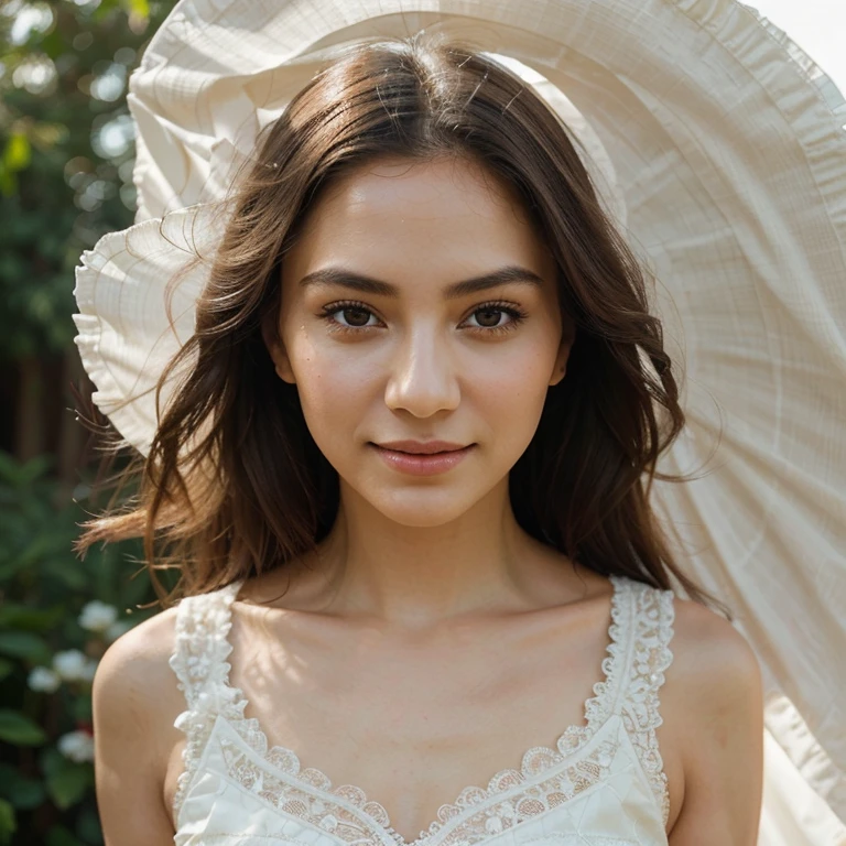 beautiful girl with a confident expression on her face, soft lighting, bright colors, high contrast, dynamic composition, captivating gaze, thin smile,Serene and peaceful background, elegant and graceful movements, Impeccable attention to detail, Subtle touches, intricate patterns, Delicate lace accents, realistic rendering, Strong emotion, feminine charm,instagram model,city lady style