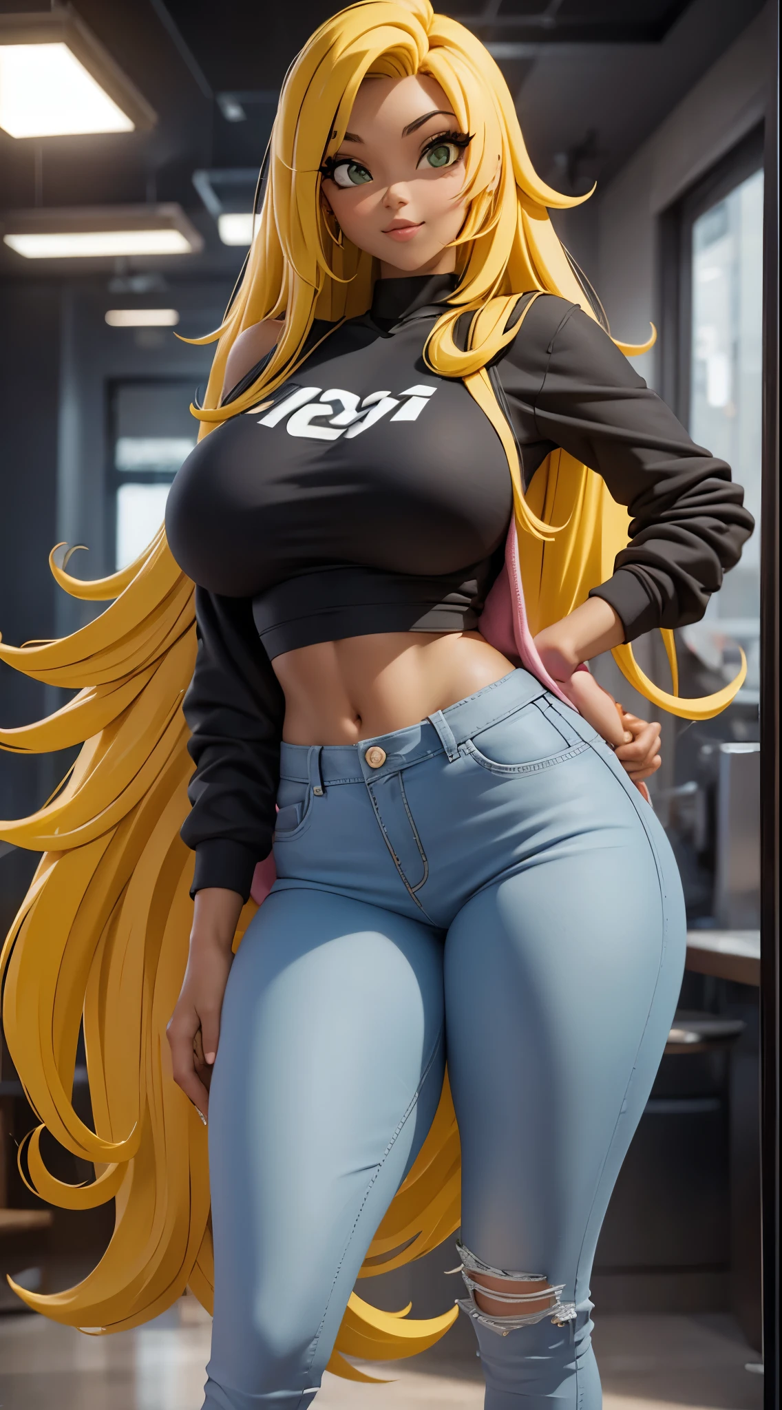 (brazilian ebony girl,sneakers,long yellow hair,thin,gray blouse,super tight pink jeans,big tits,nsfw,most beautiful woman in the world),(photorealistic:1.37,highres,ultra-detailed),(vivid colors,studio lighting),(portrait)