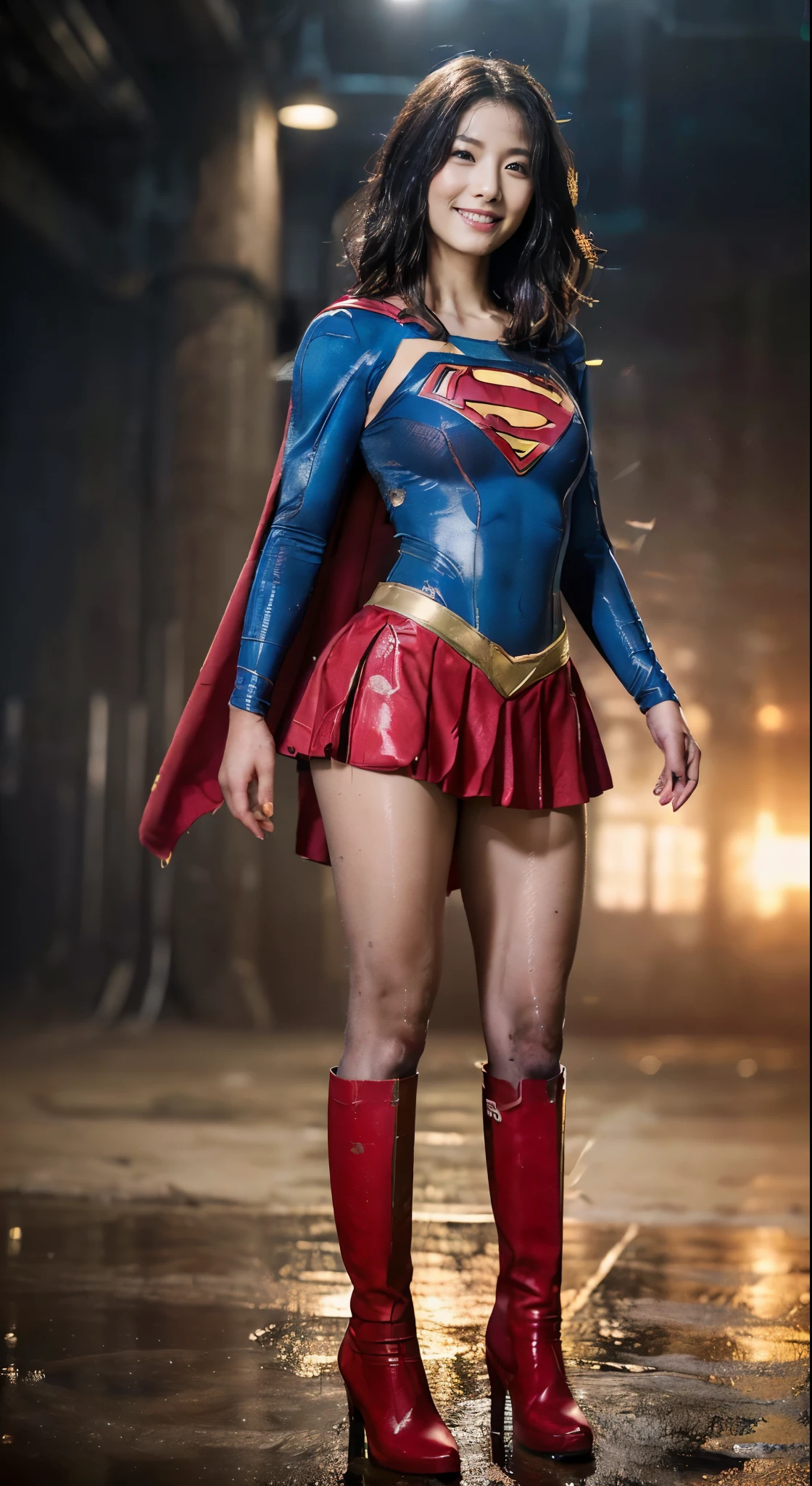 no background、short hair、supergirl costume、Ahegao、Snug costume、(((stretch your legs、tall、Legally express the beauty of your smile)))、((((Get the most out of your original images)))、(((supergirl costume、torn、Tattered、being destroyed)))、(((beautiful hair)))、(((I&#39;m in pain)))、(((Legs must be worn with black tights)))、(((must wear red boots、being destroyed)))、((Highest image quality、8K))、((highest quality、8K、masterpiece:1.3))、(((keep background )))、clear focus:1.2、beautiful woman with perfect figure:1.4、Full of scars、bloody、full of blood、slender abs:1.2、wet body:1.5、Highly detailed face and skin texture、8K