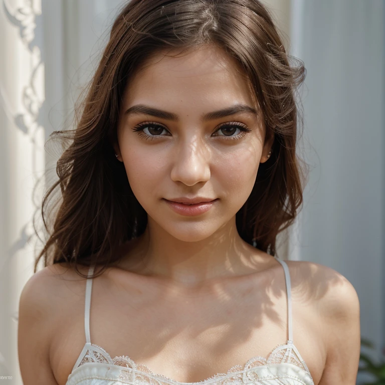 beautiful girl with a confident expression on her face, soft lighting, bright colors, high contrast, dynamic composition, captivating gaze, thin smile,Serene and peaceful background, elegant and graceful movements, Impeccable attention to detail, Subtle touches, intricate patterns, Delicate lace accents, realistic rendering, Strong emotion, feminine charm,instagram model,city lady style