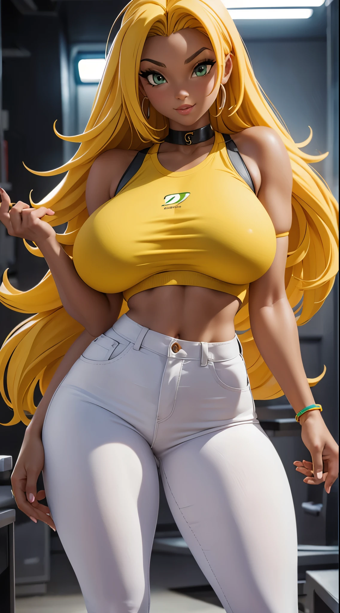 (brazilian ebony girl,sneakers,long yellow hair,thin,gray blouse,super tight pink jeans,big tits,nsfw,most beautiful woman in the world),(photorealistic:1.37,highres,ultra-detailed),(vivid colors,studio lighting),(portrait)