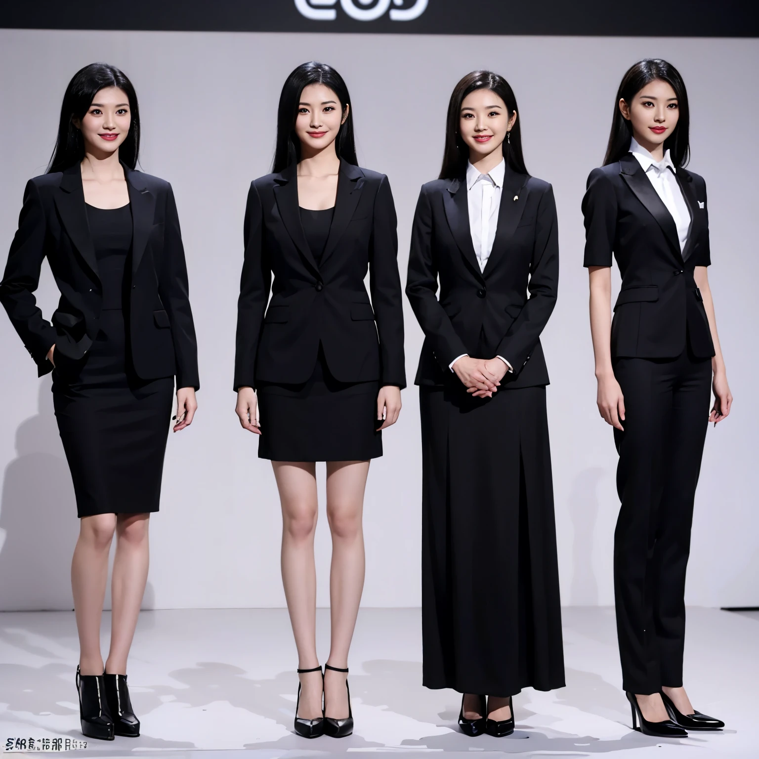 young black-haired Japanese、multiple women、 25 years old、Upper body view、suit figure、smile、slender body shape、