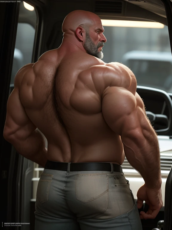 Photorealistic man, burly, hairy, beard, muscular