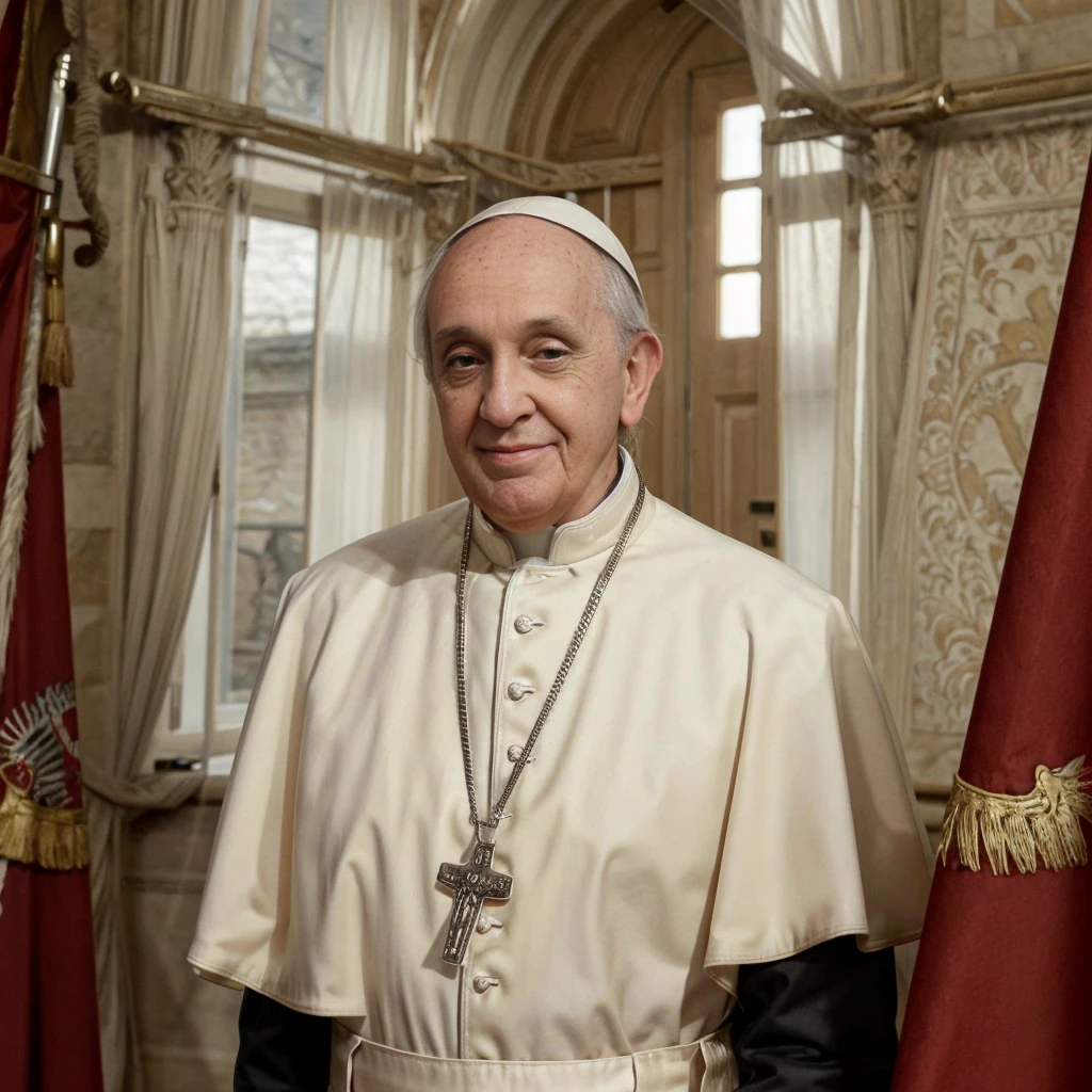 PopeFra, Pope Francis waving from a window with a red curtain