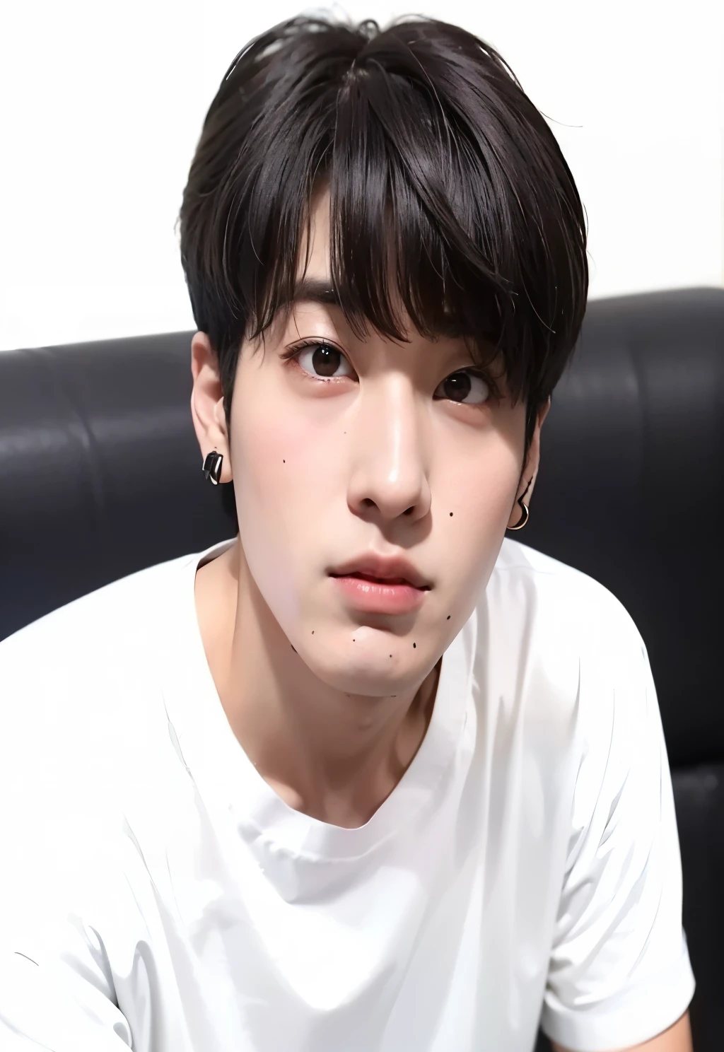 arafed man with a white shirt and a black chair, jungkook, cai xukun, wan adorable korean face, taejune kim, hyung tae, jimin\'s right eyelid swollen, jimin\'s plump lips, kim doyoung, park jimin, jimin, wry smirk, ten lee, accurate jimin face, headshot profile picture, innocent look