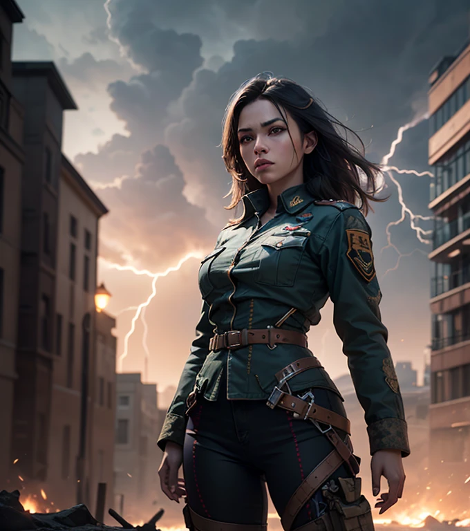 Girl in military uniform, Cinematic, Hyper-detailed, insane details, Beautifully color graded, Unreal Engine, DOF, Super-Resolution, Megapixel, Cinematic Lightning, Anti-Aliasing, FKAA, TXAA, RTX, SSAO, Post Processing, Post Production, Tone Mapping, CGI, VFX, SFX, Insanely detailed and intricate, Hyper maximalist, Hyper realistic, Volumetric, Photorealistic, ultra photoreal, ultra- detailed, intricate details, 8K, Super detailed, Full color, Volumetric lightning, HDR, Realistic, Unreal Engine, 16K, Sharp focus --v 5