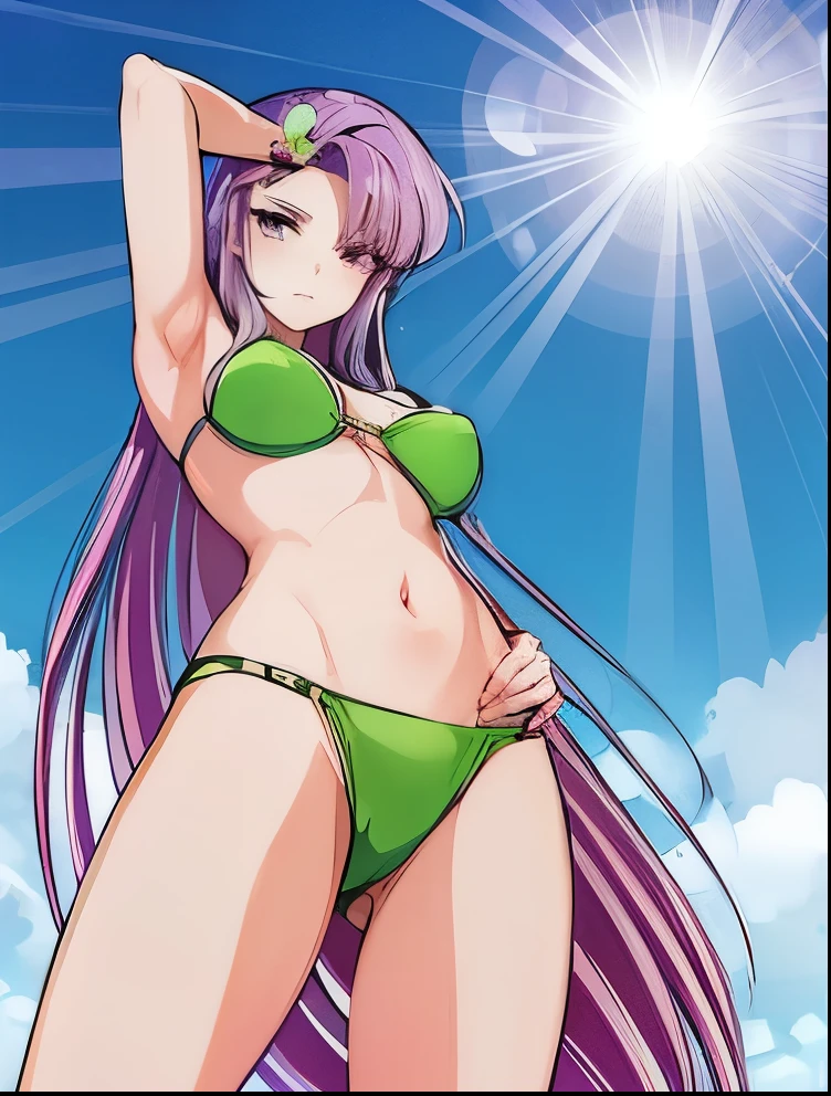 Saori Kido Beautiful 13 Year Old Girl in Green Bikini Anime Style Image Zodiac Hair