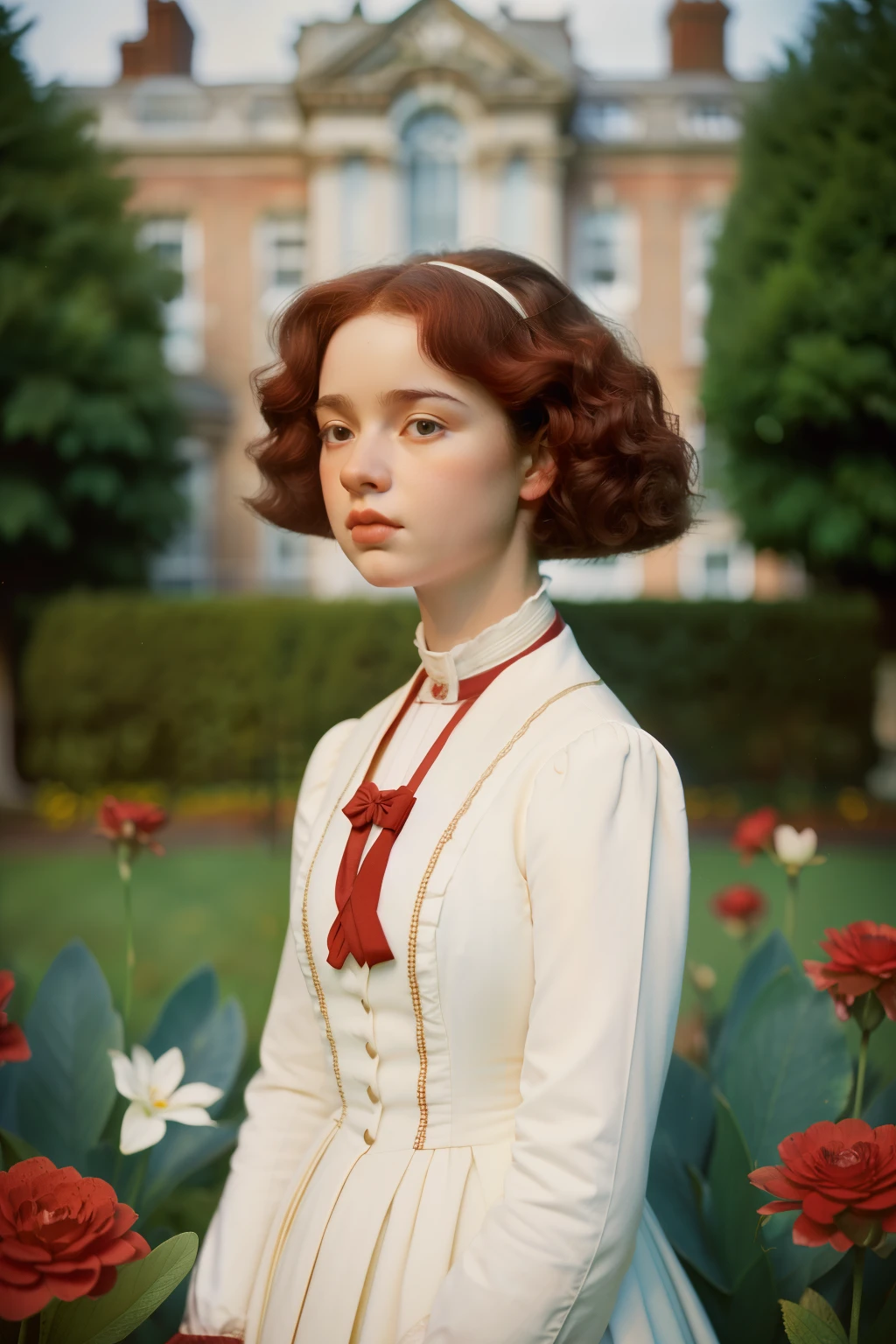 London, 1895. A ((((15-year-old)) Gemma Doyle)), in the gardens of a boarding school for ladies. ((((white from the 19th century)))), ((curly red hairstyle from the 19th century))