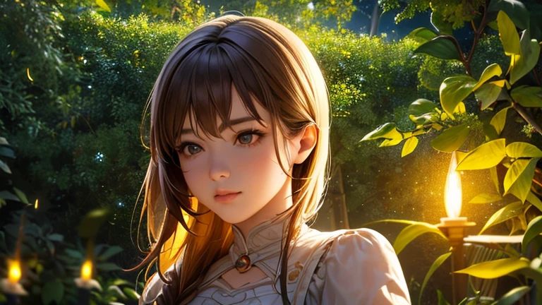 (8k, top quality, masterpiece: 1.2), (realistic, photorealistic: 1.37), super detail, one girl, wide angle of view, firefly garden, lots of small faint light and fireflies flying around, night