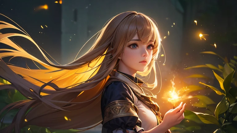 (8k, top quality, masterpiece: 1.2), (realistic, photorealistic: 1.37), super detail, one girl, wide angle of view, firefly garden, lots of small faint light and fireflies flying around, night